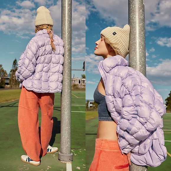 NWT Free People Scrunchy Glossy Pippa Packable Puffer Jacket Purple Heather - Picture 2 of 5
